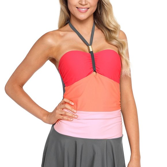 Orange Color Gradient Sweet Halter Swimdress - Picture 8 of 10
